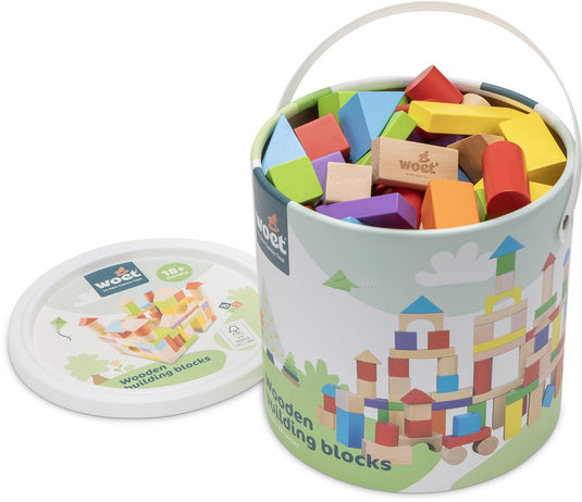 Woet ® houten bouwblokken set - 100-delige blokkendoos - fsc - educatief speelgoed - stimuleert creativiteit - vanaf 18 maanden