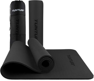 Tunturi yoga mat 8mm - pilates mat - extra dikke fitness mat - 183x61x0,8 cm - incl draagtas - ecologisch materiaal - eenvoudig te reinigen - zwart