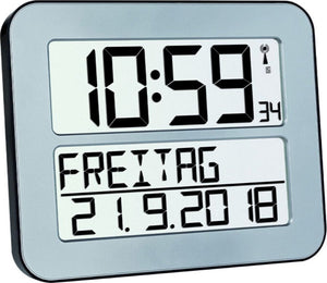 Tfa dostmann 60.4512.54 - klok - digitaal - zendergestuurd - 7 talen - tweede tijd - alarm - snooze - lcd - zilverkleurig
