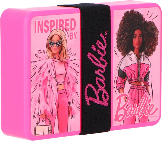 Merkloos sans marque lunchbox broodtrommel barbie roze kunststof voor school.