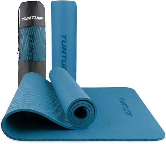 Tunturi yoga mat 8mm - pilates mat - extra dikke fitness mat - 183x61x0,8 cm - incl draagtas - ecologisch materiaal - eenvoudig te reinigen - petrol blauw