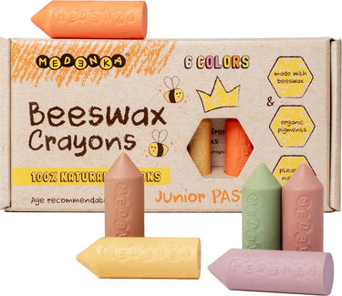 Medenka ® bijenwas krijtjes junior pastel – milieuvriendelijke en veilige teken krijtjes voor kinderen - gemaakt van pure bijenwas - zachte grip voor kleine handjes - pastel kleuren - duurzaam natuurlijke samenstelling