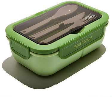 Muitomas lunchtrommel - 1,1 liter – 3 compartimenten – magnetron vaatwasser bestendig - inclusief bestek - groen