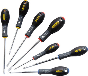 Stanley 7-delige fatmax schroevendraaierset parallel 3.5 x 75mm. 5.5 x 125mm standaard 6.5 x 150mm phillips ph1 x 100mm. ph2 x 125mm pozidriv pz1 x 100mm. pz2 x 125mm