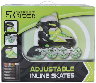 Street rider inline skeelers groen zwart verstelbaar, maat 29-32