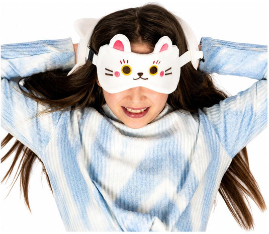 Relaxeazzz reis set - kat poes knuffel reiskussen slaapmasker - voor kinderen - in vliegtuig of auto