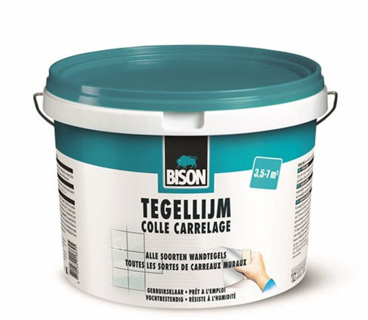 Bison tegellijm emmer 7 kg, voor alle soorten wandtegels, vochtbestendig, makkelijk verwerkbaar, oplosmiddelvrij, eenvoudig aan te brengen