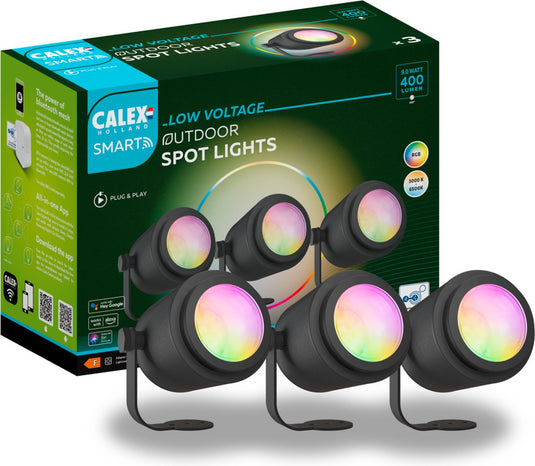 Calex smart outdoor 24v tuinverlichting - set van 3 slimme grondspots - rgb en warm wit licht - zwart
