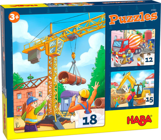 Haba legpuzzel bouwvoertuigen junior 20 x 25 cm karton 3-delig