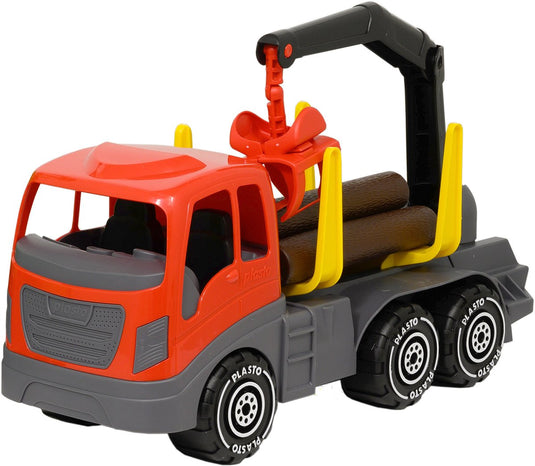 Plasto houttransportwagen rood grijs 45 cm - speelgoedvoertuig - timber truck - grote truck - realistisch spelen - stevig kunststof - gemaakt in finland - vanaf 1 jaar