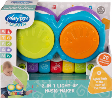Playgro 2 in 1 muziekmaker met geluid en licht - djembee - baby speelgoed muziekinstrument - baby speelgoed - muziekinstrument voor baby - interactief speelgoed baby - educatief speelgoed - kraam cadeau- speelgoed met licht en geluid