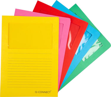 Q-connect l-map met venster | 120 g m² | a4 | pak van 100 stuks | donkere geassorteerde kleuren