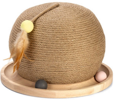 Designed by lotte krab- en speelbol mila - kattenspeelgoed - krabbol - hout - bruin - 29,5x29,5x22 cm