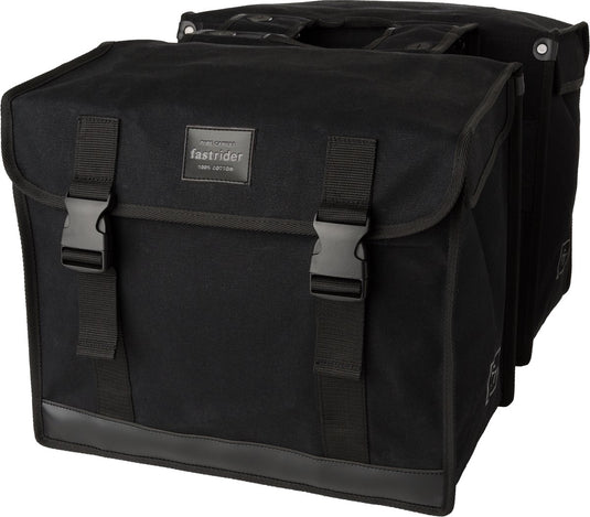 Fastrider canvas hybride 94 dubbele fietstas zwart 56l - afgeschuind - waterafstotend canvas - reflecterend - geschikt voor e-bike