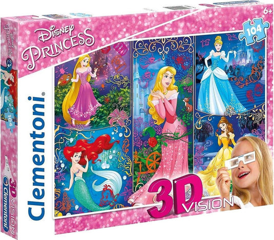 Clementoni puzzel 3d-vision disney princess 104 stukjes