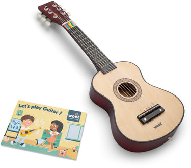 Woet ® houten speelgoedgitaar met draagriem - naturel - speelgoedinstrument - mijn eerste gitaar inclusief muziekboekje - speelgitaar voor kinderen - vanaf 3 jaar