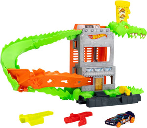 Hot wheels city krokodillenpizza aanval - speelset en speelgoedauto - geschikt voor het snel-klik-baansysteem