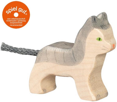Holztiger boerderij - kat klein grijs - 6x2x5cm - houten figuur - handgemaakt