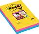 Post-it ® super sticky notes, kleurenset rio, canary yellow™, mediterraan blauw, fuchsia, gelijnd , 101mm x 152mm, 90 blaadjes, 3 blokken