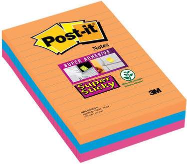 Post-it super sticky notes 101x152mm oranje blauw magenta