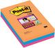 Post-it ® super sticky notes, kleurenset bangkok , neon oranje, neon roze, electric blauw, gelijnd , 101mm x 152mm, 90 blaadjes, 3 blokken