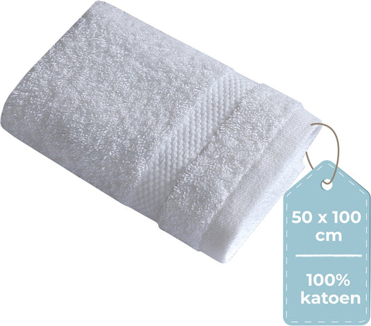 Hush. living hush living - handdoek 100% katoen - per stuk - 50×100 cm - zware kwaliteit 500g m2 - stijlvol boord en ophanglus - wit