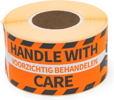 Raadhuis gevaar etiketten - handle with care - oranje zwart etiket - 250 stuks - sticker waarschuwing - rd-313001