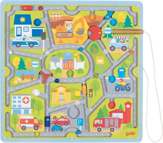 Goki houten magneet doolhof kleine stad