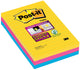 Post-it ® super sticky notes, kleurenset rio, canary yellow™, mediterraan blauw, fuchsia, gelijnd , 101mm x 152mm, 90 blaadjes, 3 blokken