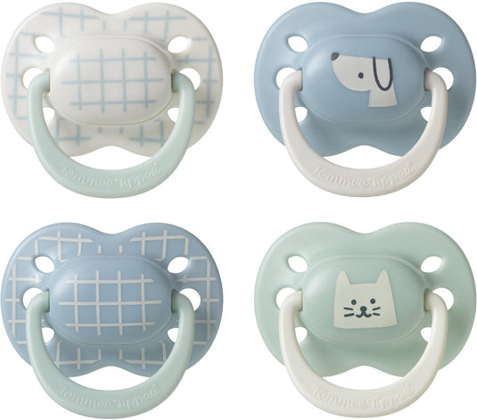 Tommee tippee ultimate fit-fopspeen - 0-6 maanden - 4 stuks - orthodontische symmetrische speen voor baby's- 100% bpa-vrij silicone - blauw deco