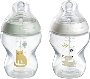 Tommee tippee natural start babyflessen - set van 2 x 260ml baby flessen - lage toevoersnelheid 3m+ - gedecoreerd