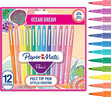 Paper mate flair viltstiften | markers met een gemiddelde punt (0,7 mm) | assorti oceaan droom kleurstiften | voor kinderen volwassenen kleuren, dagboeken meer | 12 stuks
