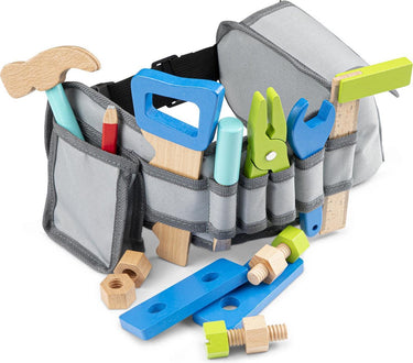 Woet ® gereedschapsriem blauw - houten speelgoed - gereedschapset met 16 onderdelen - educatief rollenspel voor kinderen - vanaf 3 jaar