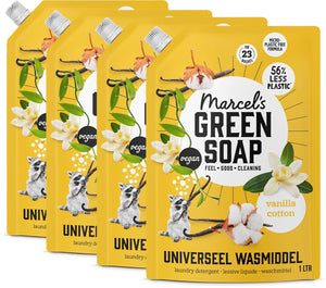 Marcel's green soap universeel wasmiddel navulling - vanille katoen - 4 x 1l - 92 wasbeurten