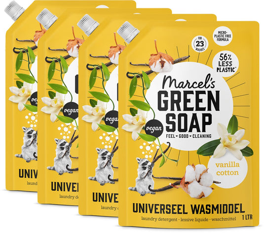 Marcel's green soap universeel wasmiddel navulling - vanille katoen - 4 x 1l - 92 wasbeurten