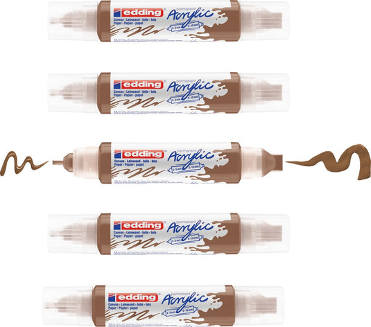 Edding 5400 acrylic 3d double liner hazelnoot – 5 acryltubes – dubbele punt 2-3 mm 5-10 mm – hoogwaardige waterbasis acrylverf voor canvas, hout papier