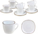 Kinghoff vierkante kop en schotel set 12-delig - wit opaalglazen koffiekopjes met gouden rand - 220 ml - modern design - koffieset schotelset