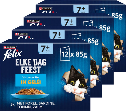 Felix elke dag feest 7+ senior vis selectie - kattenvoer natvoer - tonijn zalm sardines forel - 48 x 85 g