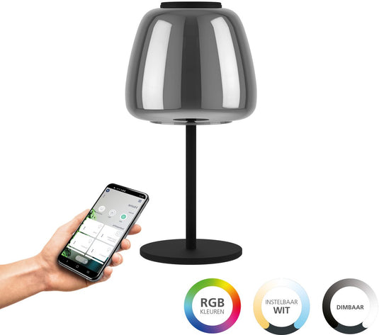 Eglo connect.z alfero-z tafellamp - rgb - staal|glas - zwart|chroom