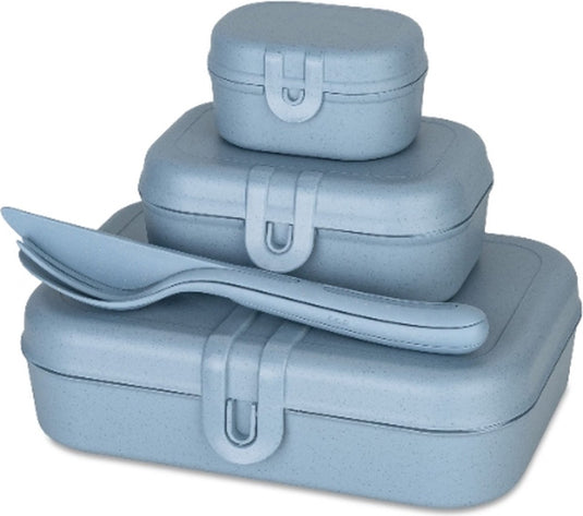 Koziol lunchbox -en bestekset, natuur bloemen blauw, organic bio-circular - | pascal ready