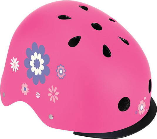 Globber fietshelm - elite lights - xs s (48 tot 53cm verstelbaar) - met verlichting - roze met bloemenprint