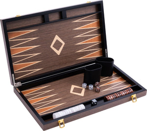 Longfield backgammon 18 inch – ingelegd walnoot hout – luxe koffer van walnoot – strategisch bordspel reisspel – engelhart