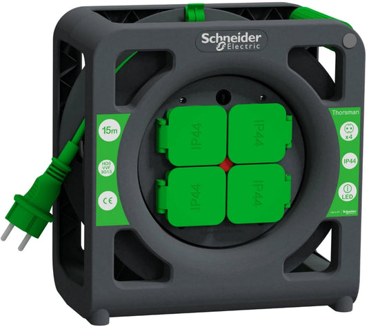 Schneider electric thorsman - kabelhaspel - 15m - ho5vvf - 3g1.5 - ip44 - schuko