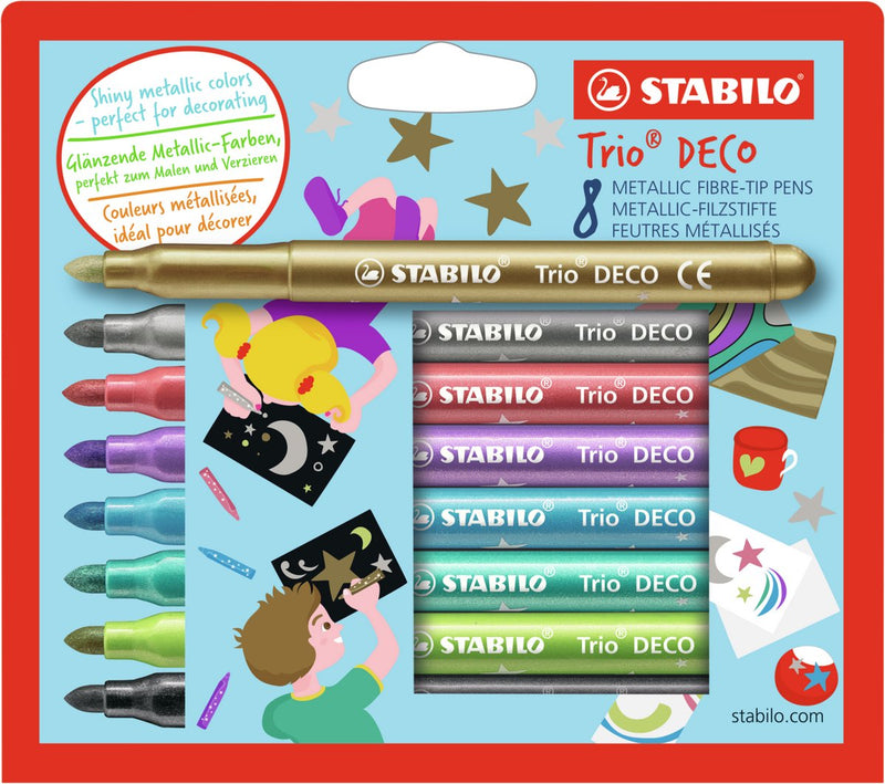 ギャラリービューアに画像をロードする, Stabilo trio deco - metallic viltstift - met extra dikke punt 3,0 mm - etui met 8 kleuren
