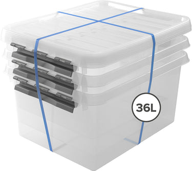 Sunware q-line opbergbox met deksel 36l - set van 3 - transparant grijs