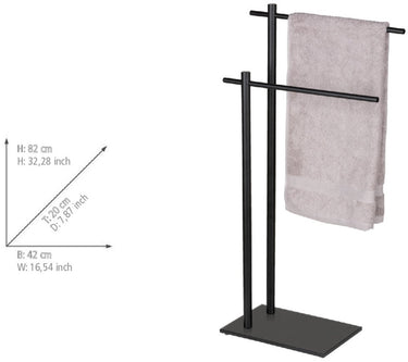 Wenko handdoekhouder resera zwart mat staal en zwart glas - handdoekrek - handdoekenrek - handdoekstang vrijstaand