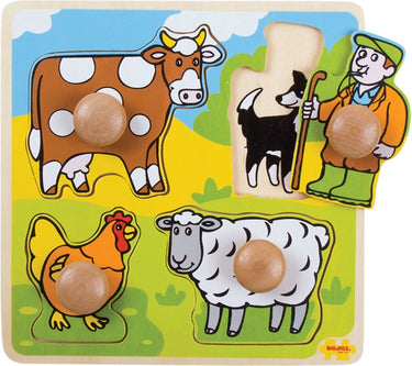 Bigjigs houten noppenpuzzel boerderij, 4dlg.