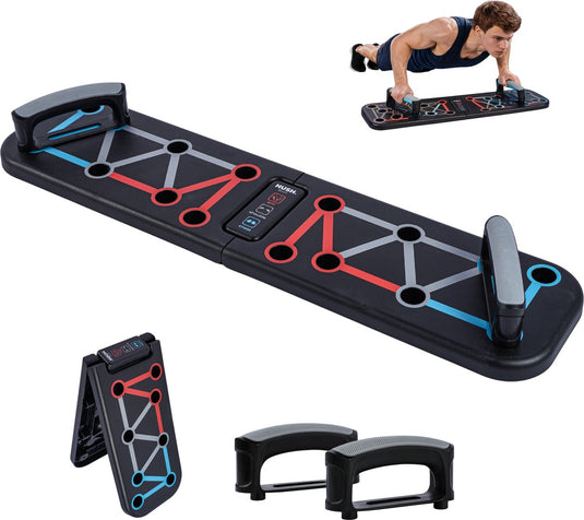 Hush sport push up board - inclusief handgrepen - met kleurgecodeerde trainingsposities - voor borst, schouders, armen rug - handig opvouwbaar meeneembaar - max. 150 kg