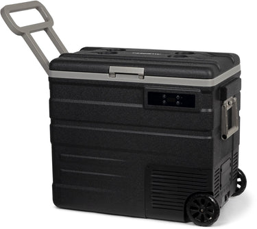 Steamy -e single zone roller elektrische compressor koelbox op wielen - single zone - 65 liter - 12v en 230v - voor auto en camping - zwart
