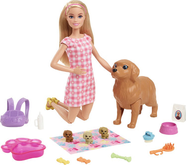 Barbie met hond en puppy's - pop